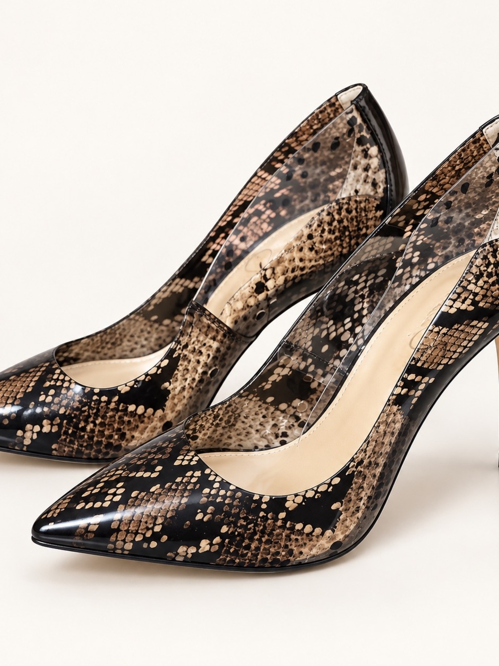 Jessica Simpson Snake-Print Pointed Toe Pumps in Black and Brown